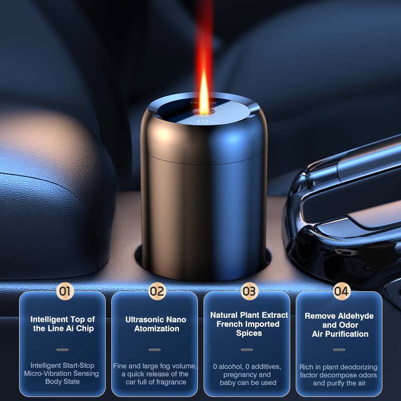 New Design Car Flame Aroma Diffuser Rechargeable Aroma Diffuser Portable Car Incense Car Diffuser