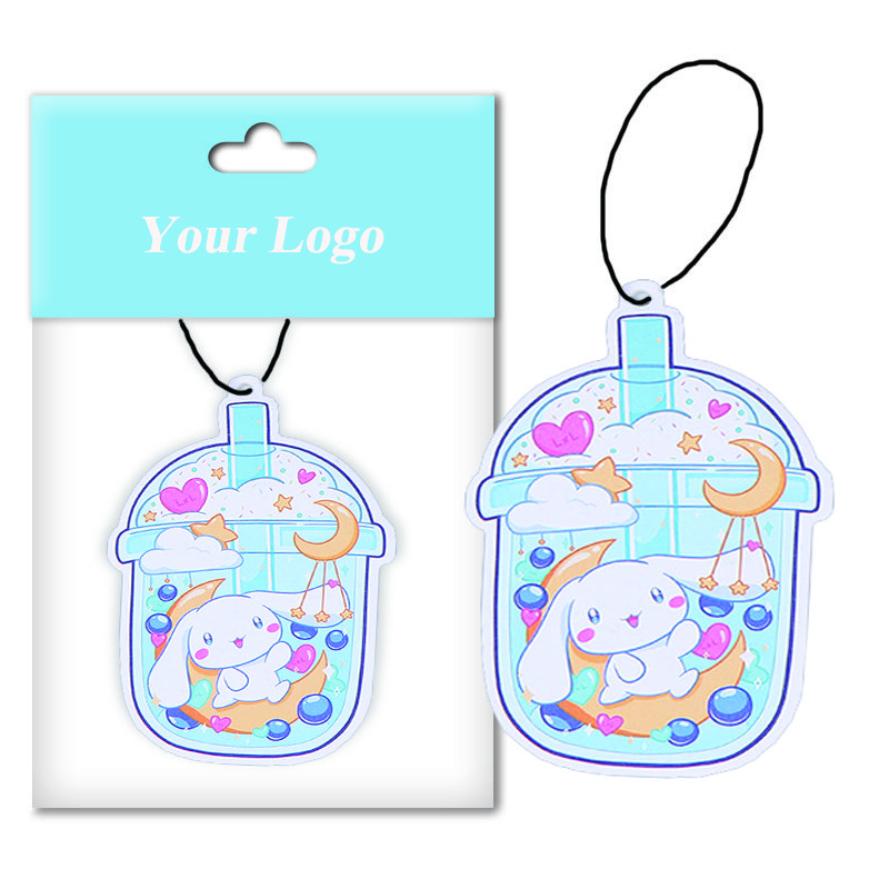 Long lasting scents freshener small moq cartoon paper car air fresheners custom with short cards