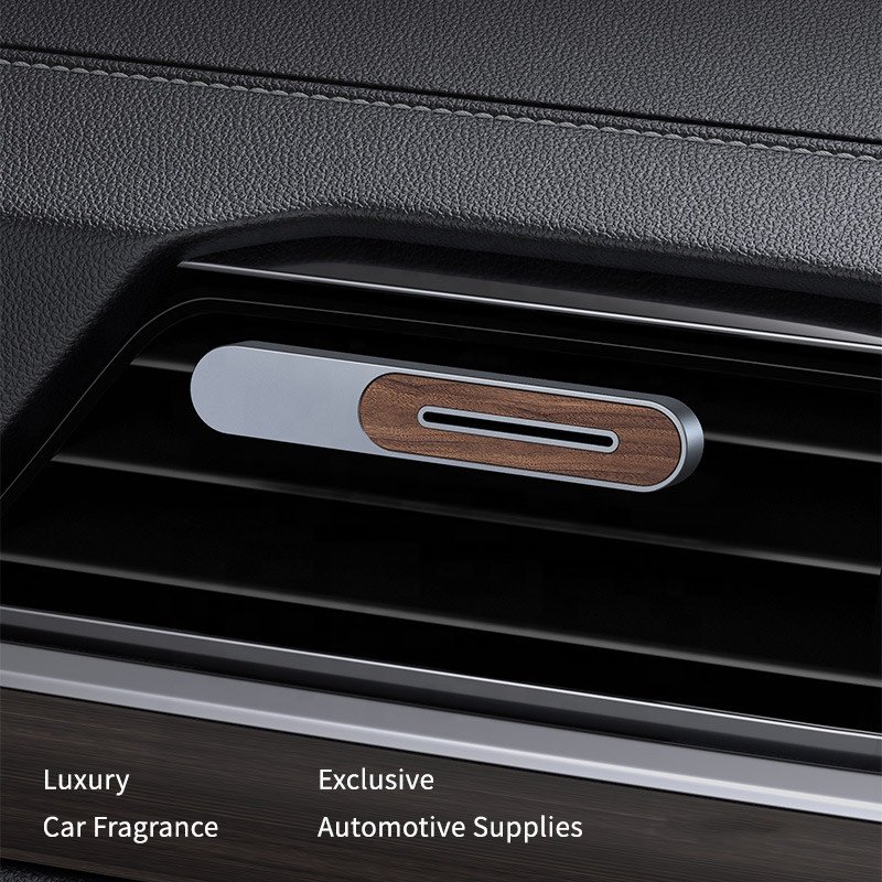 Custom Luxury Solid Metal Aluminum Car Air Freshener Diffuser Auto Wood Car Perfume Vent Clip