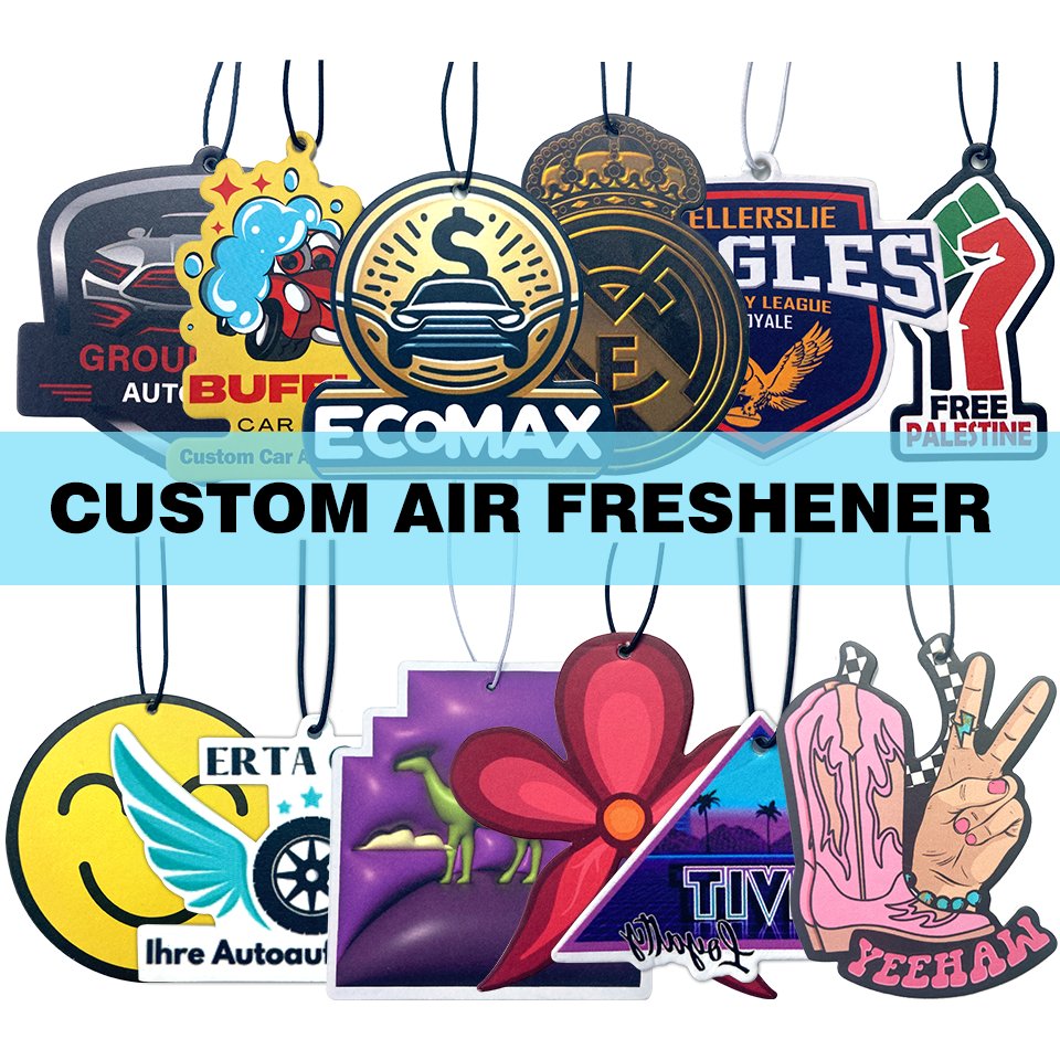 Long scent Strong smell customized packaging lavender die cut shape paper air freshener personalised hanging car with logo