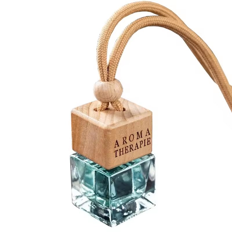 Hanging Custom logo clear empty car perfume glass bottle with lid