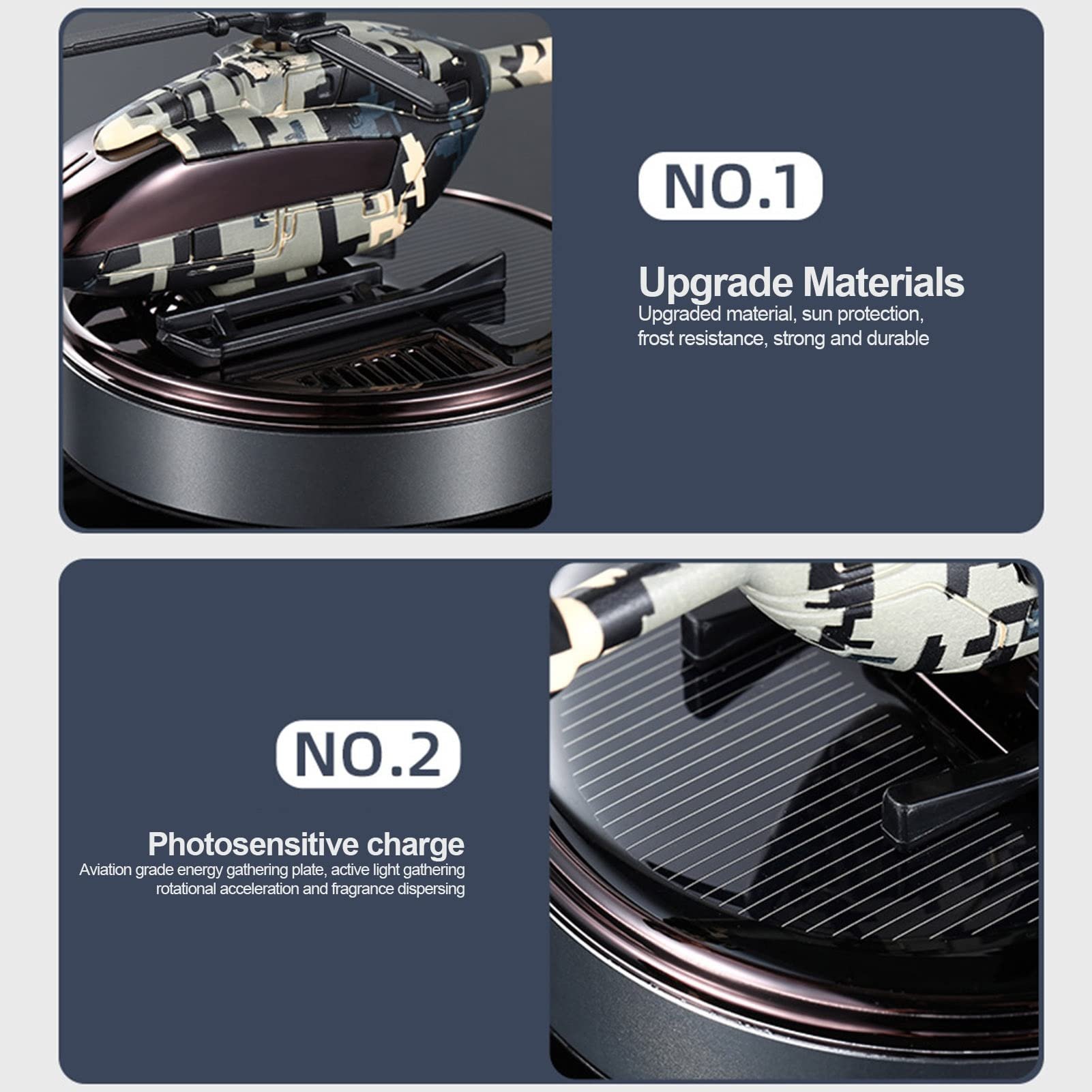 Car Solar Air Freshener Automatic Rotation Essential Oil Diffuser Dashboard Camouflage Helicopter Ornaments Remove Odor