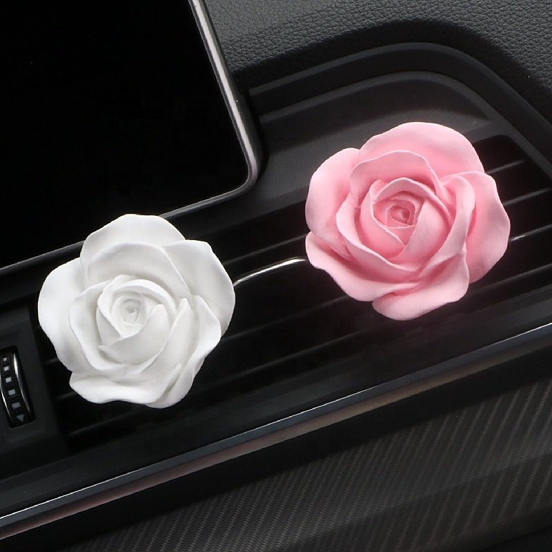 Stocked Wholesale Car Perfume Diffuser Vent Air Freshener Fragrance Ceramic Flower Essential Oil Clip Decoration