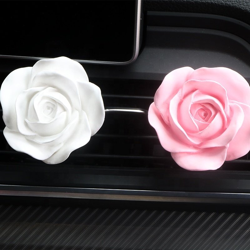 Stocked Wholesale Car Perfume Diffuser Vent Air Freshener Fragrance Ceramic Flower Essential Oil Clip Decoration
