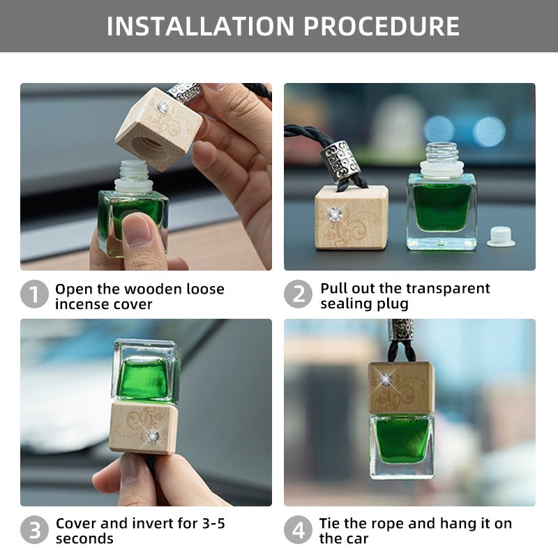 Custom wholesale Car Pendants Liquid Hanging Car Perfume wood Glass Bottle 8ml Auto Fragrance Diffuser Car Air Freshener