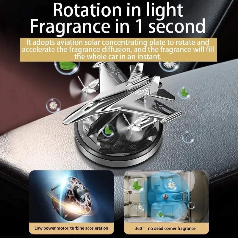 2024New Solar high speed rotation car scents auto aircraft shape aromatherapy diffuser perfume for car