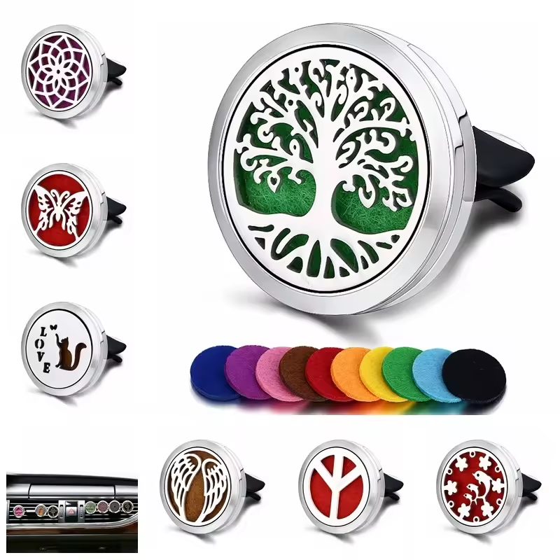 Tree of Life Essential Oil Aromatherapy Perfume Freshener Necklace Pendant 10pcs Pad Gift 30mm Car Diffuser Pendant Vent Clip