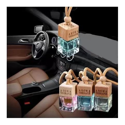 Customizable Color car perfume bottles 8ml square hanging car glass diffuser bottle car perfume