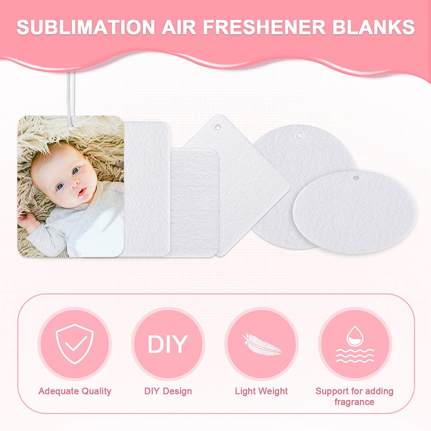 wholesale low MOQ custom square heart round paper felt cutouts blank sublimation pictures DIY car air fresheners for car home