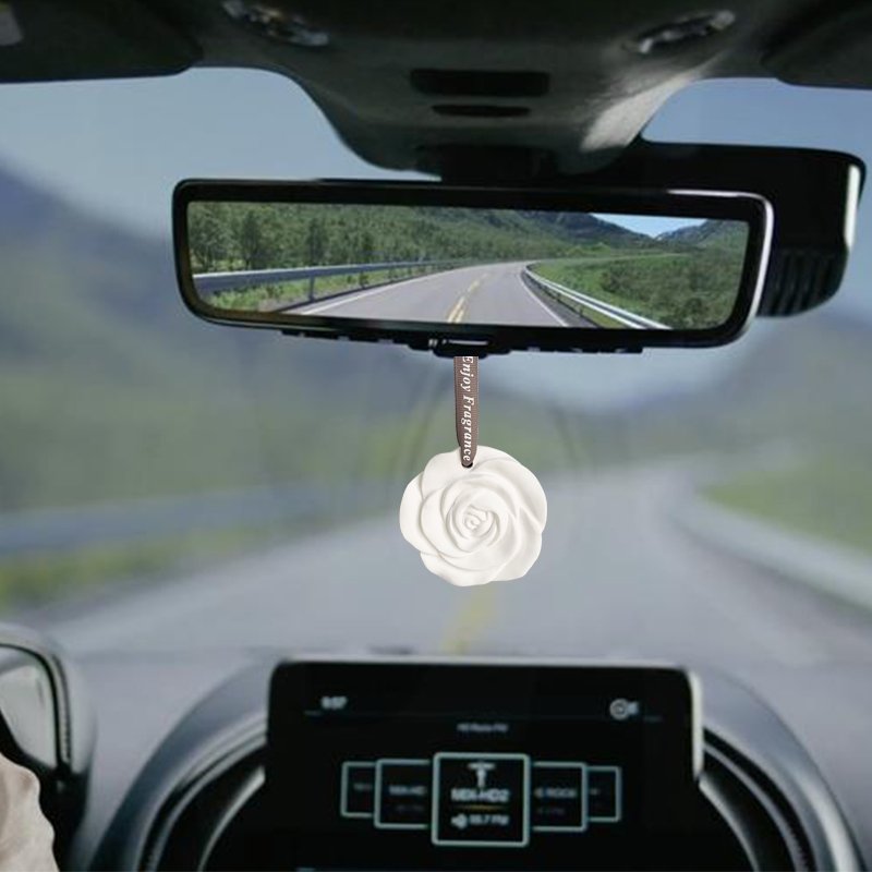 New Design FinRu Wholesale Hanging Rose Shaped Porcelain Car Air Freshener Scented Ceramic Aroma Plaster Essential Oil Diffuser