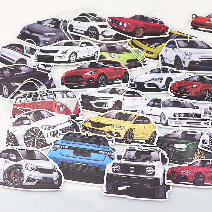 Bulk clean car interior air fresheners bottle oil perfume multiple scent hanging paper cartoon custom air freshener for car