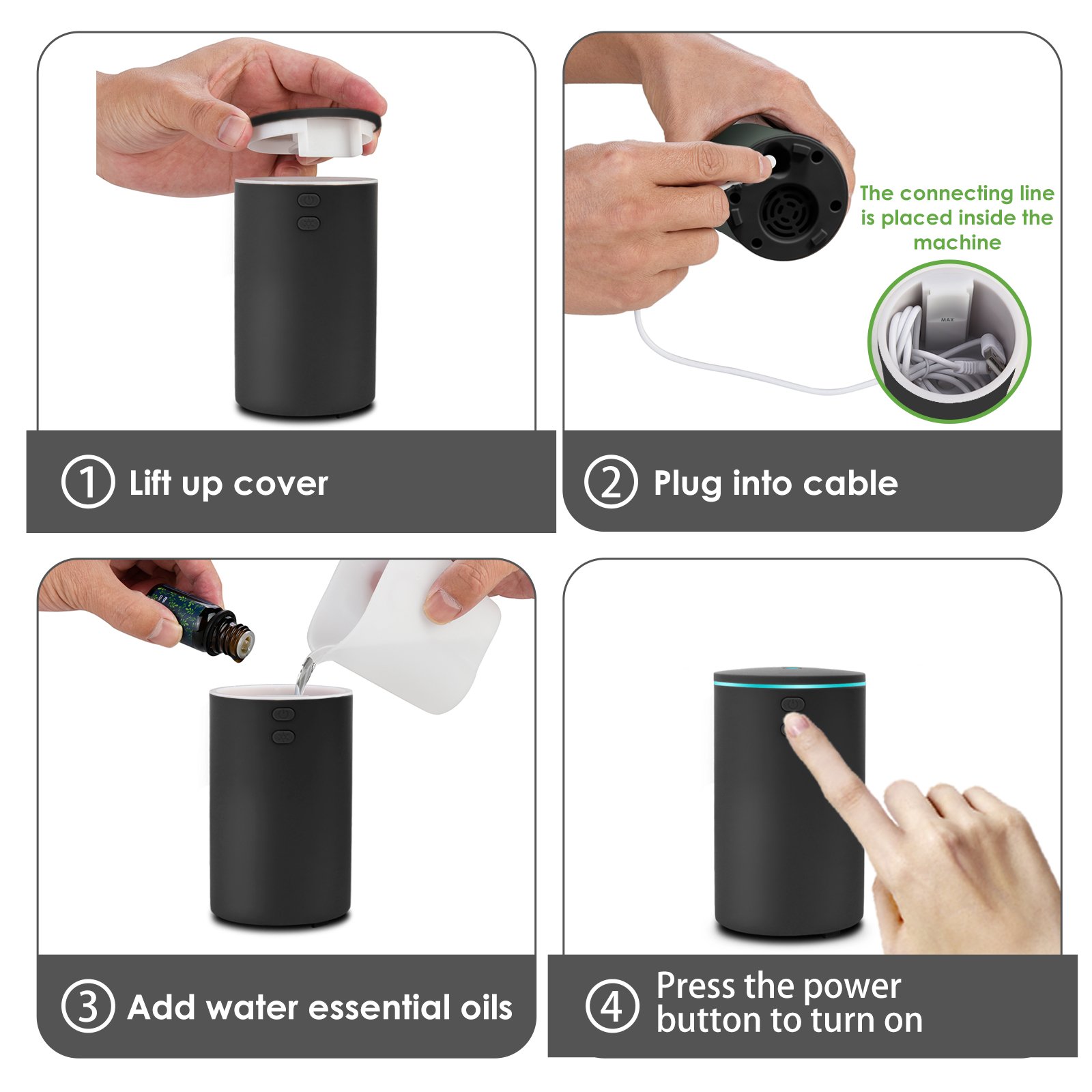 Car Diffuser with 4*10ML Essential Oils USB 60ml Mini Humidifier Essential Oil Diffuser Car Air Freshener Aromatherapy Diffuser