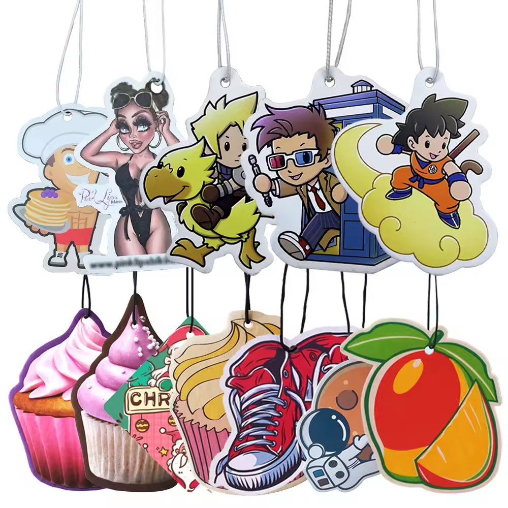 Personalized custom sublimation logo blank deodorant car cards perfume fragrance paper hanging car air freshener