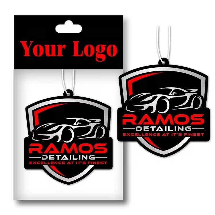 Personalized custom sublimation logo blank deodorant car cards perfume fragrance paper hanging car air freshener