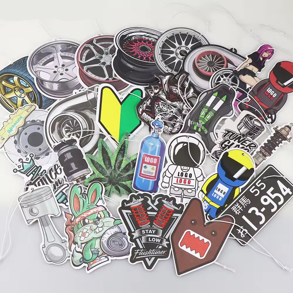 Personalized custom sublimation logo blank deodorant car cards perfume fragrance paper hanging car air freshener