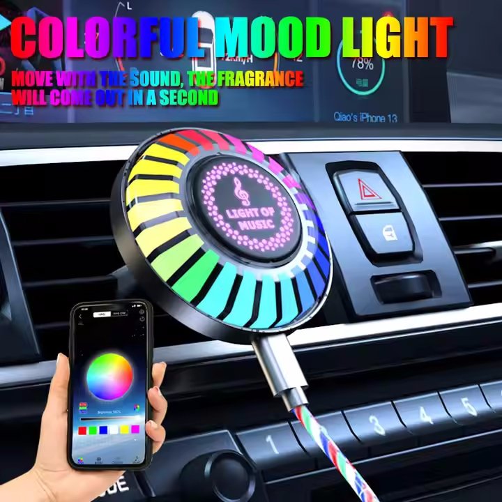 BGD TRADING FACTORY Car Freshener Ambient LED Lights RGB Sound Control Music Rhythm Synchronized Aromatherapy Car Interiors