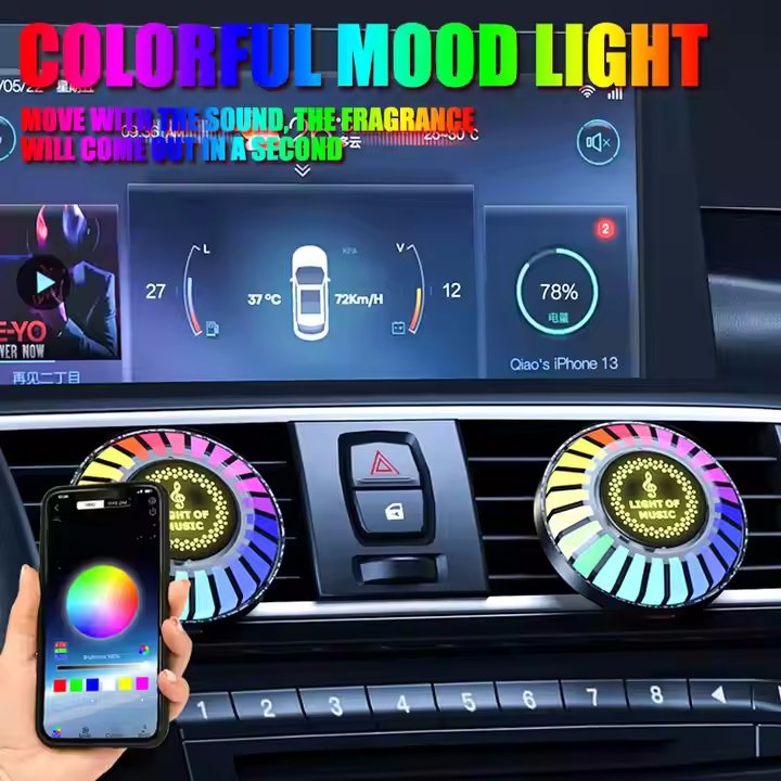 BGD TRADING FACTORY Car Freshener Ambient LED Lights RGB Sound Control Music Rhythm Synchronized Aromatherapy Car Interiors
