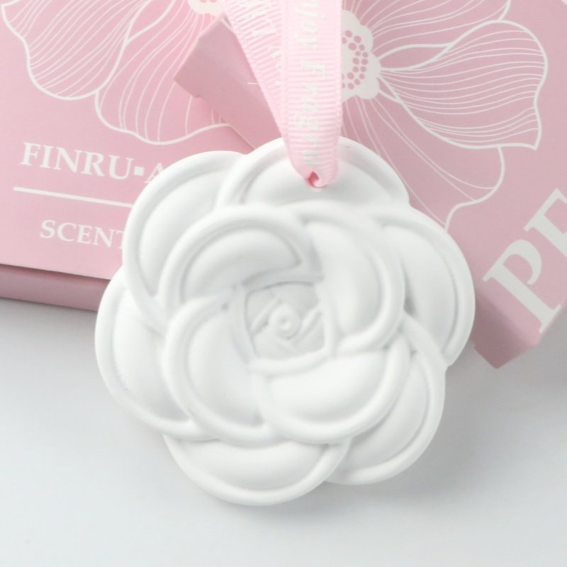 FinRu Stocked Hanging Car Wardrobe Air Freshener Scented Ceramic Camellia Flower Porcelain Essential Oil Fragrance Diffuser