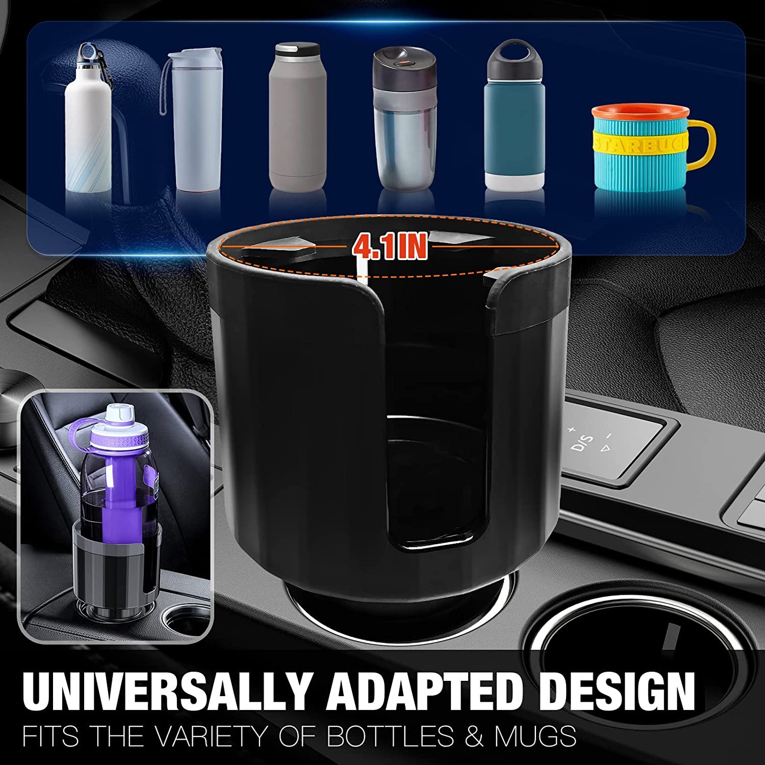 Multi Functional Universal Car Water Cup Holder Adjustable 2.6-3.8 Inches Base Cup Holder Expander Car Tray Cup Holder