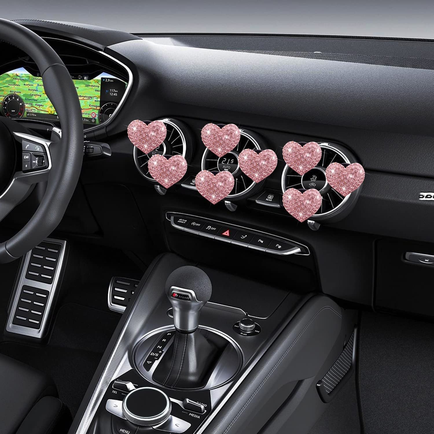 Bling Heart Car Air Vent Clips Modern Crystal Interior Decor Cologne Fragrance Solid Apple Pattern Air Freshener Perfume Cards