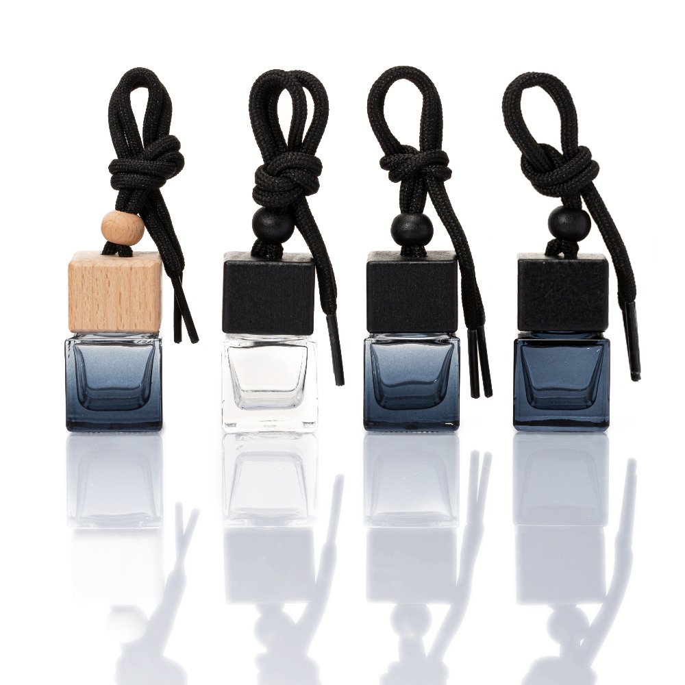 8ml Black Wood Cap Empty Luxury Mini Classic Hanging Glass Car Air Freshener Essential Oil Perfume Car Diffuser Bottle
