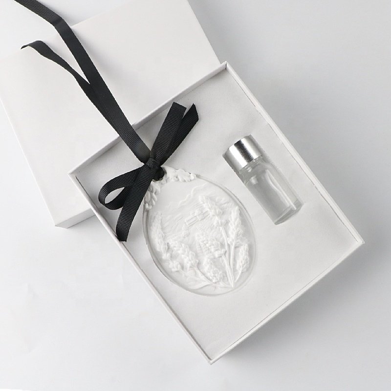 Wholesale Stocked Car Hanging Ceramic Flower Plaster Scented Ceramic Aroma Stone Air Freshener Porcelain Fragrance Oil Diffuser