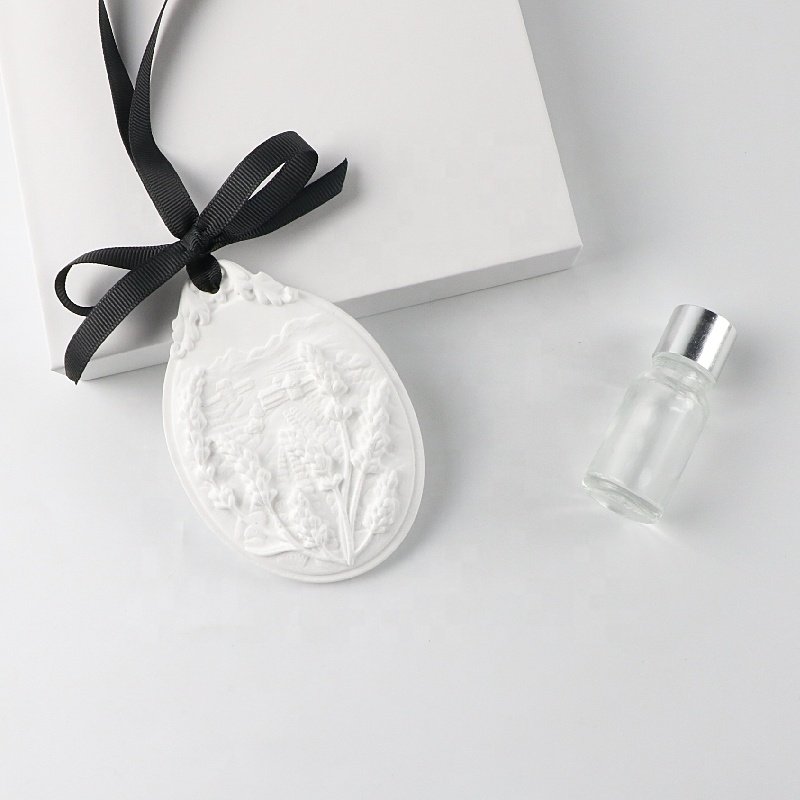 Wholesale Stocked Car Hanging Ceramic Flower Plaster Scented Ceramic Aroma Stone Air Freshener Porcelain Fragrance Oil Diffuser
