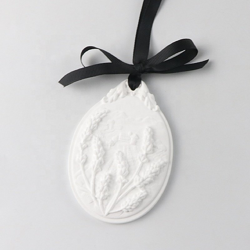 Wholesale Stocked Car Hanging Ceramic Flower Plaster Scented Ceramic Aroma Stone Air Freshener Porcelain Fragrance Oil Diffuser
