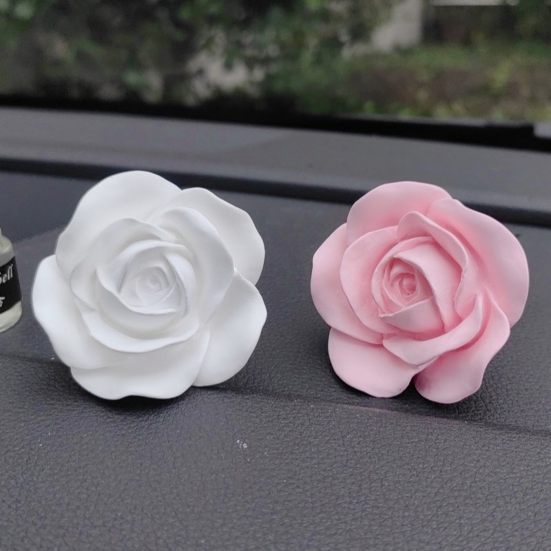 Car Decoration Aromatherapy White Rose Diffuser Stone Air Conditioner Vent Air Freshener Clip Ceramic Essential Oil Diffuser