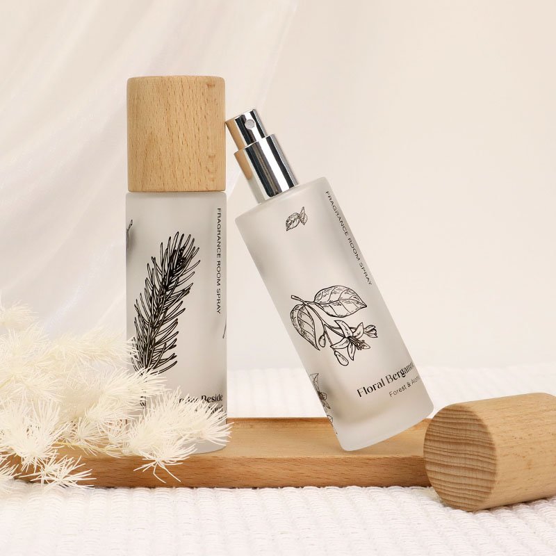 100ml room sprays room cars scent air freshener spray for car home hotel Frost Glass With Wood lid