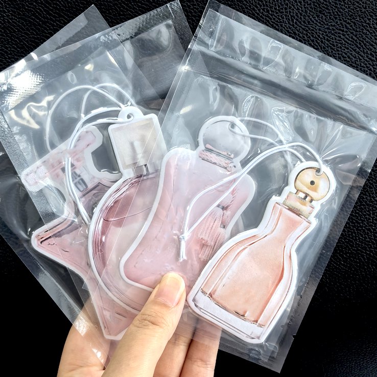 Hot selling different luxury perfume bottle shape paper air freshener clean air cmyk double side printing car air fresheners