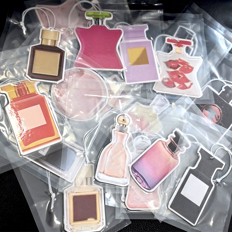 Hot selling different luxury perfume bottle shape paper air freshener clean air cmyk double side printing car air fresheners
