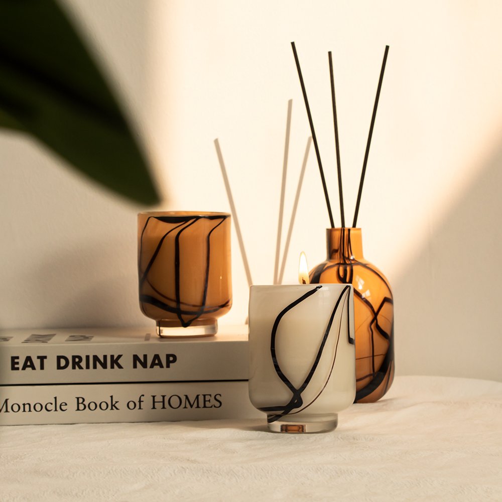 Mescente luxury amber glass bottle air freshener reed diffuser with stick and box