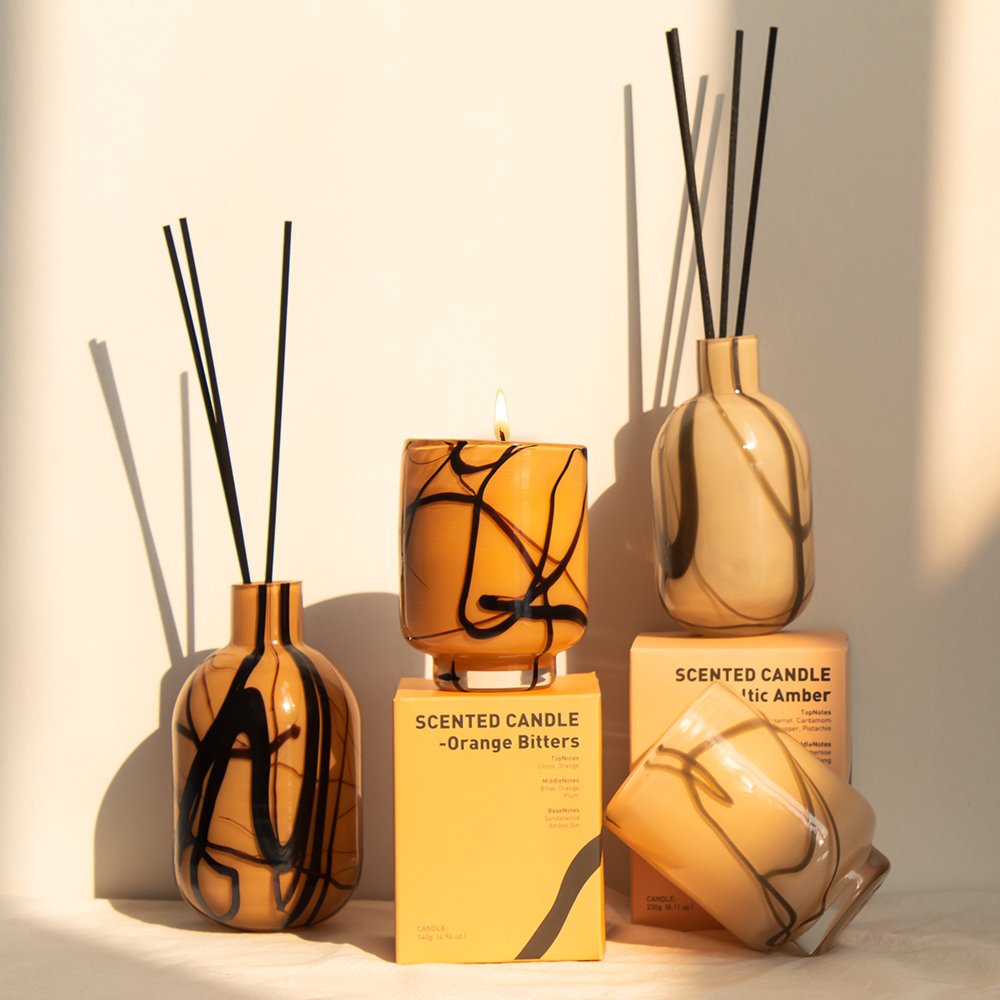 Mescente luxury amber glass bottle air freshener reed diffuser with stick and box