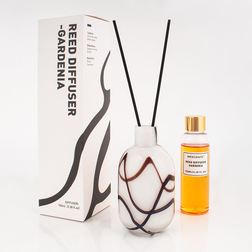Mescente luxury amber glass bottle air freshener reed diffuser with stick and box