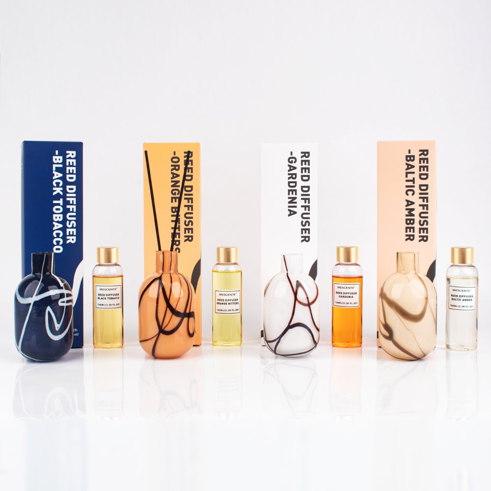 Mescente luxury amber glass bottle air freshener reed diffuser with stick and box