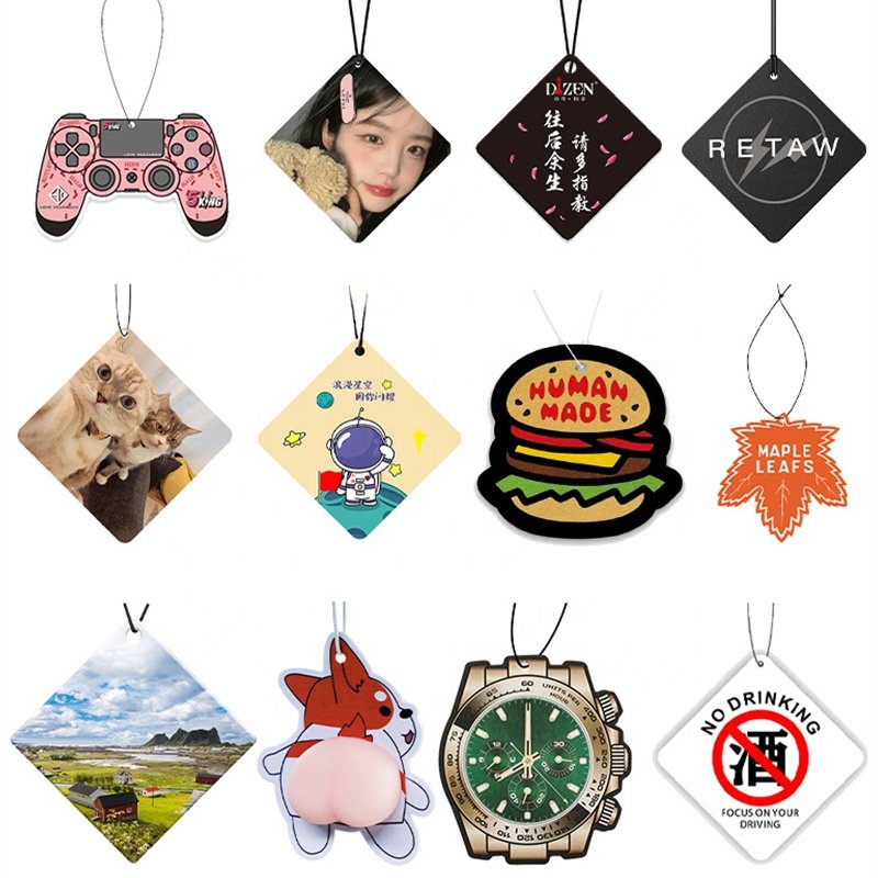 Luxury Personalized Custom logo Cotton Paper Car Hanging Air fragrance Freshener for Different Shapes Scents glass car perfume