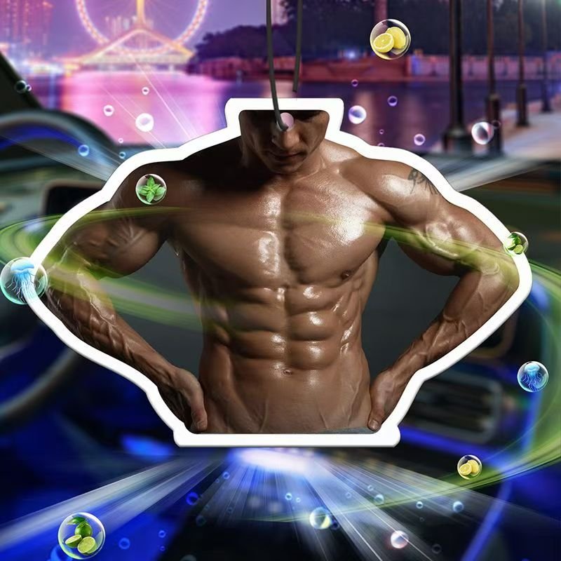 Hot custom paper air freshener muscle man pattern special tone cologne fragrance car aromatherapy custom gift air freshener