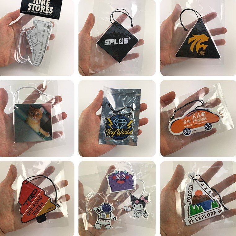 Unique Customizable Multiple Packaging Options aroma hanging car air freshener with back card