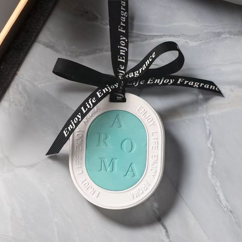 Hot Sell Home Fragrance Essential Oil Diffuser Green White Color Matched Scented Ceramic Plaster Stone Car Hanging Air Freshener