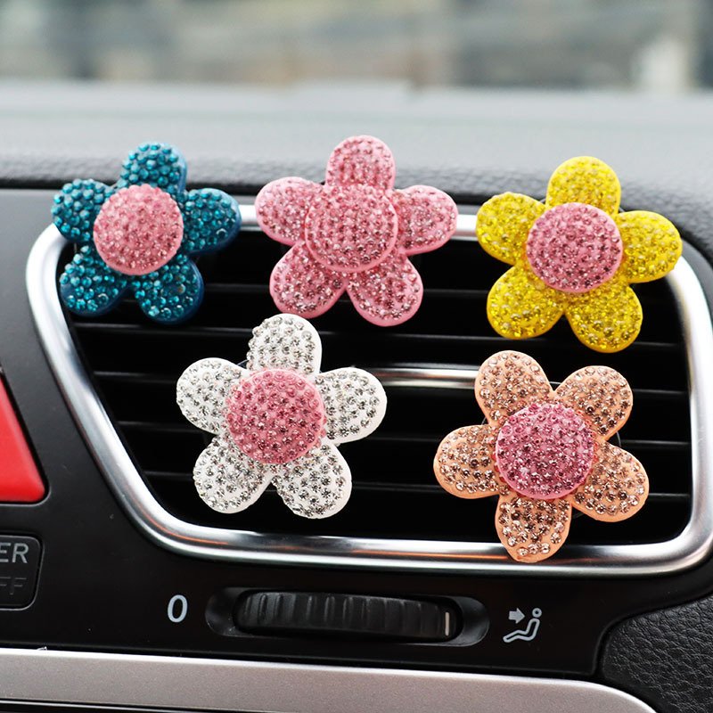 Customized Package Car Interior Decor Cute Car Accessories for Women Girls Bling Flower Air Vent Clips