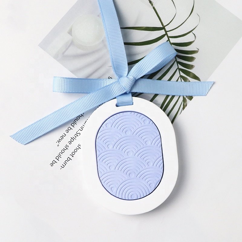 Stocked Hot Sale Blue Oval Shape Ceramic Aroma Stone Hanging Car Wardrobe Air Freshener Fragrance Plaster Essential Oil Diffuser