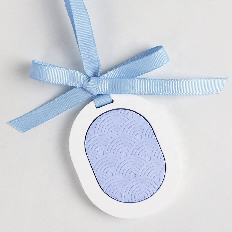 Stocked Hot Sale Blue Oval Shape Ceramic Aroma Stone Hanging Car Wardrobe Air Freshener Fragrance Plaster Essential Oil Diffuser
