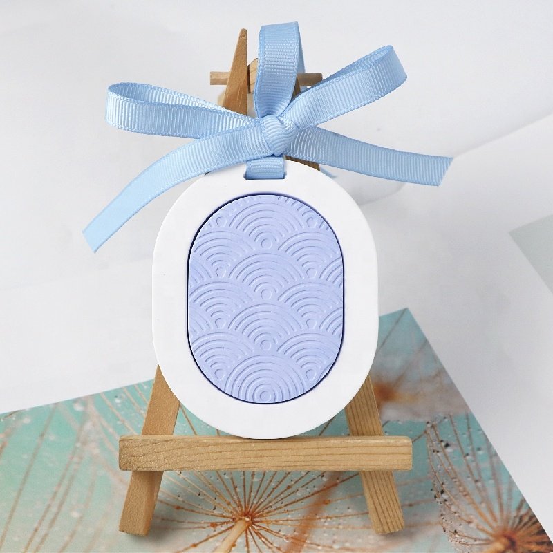 Stocked Hot Sale Blue Oval Shape Ceramic Aroma Stone Hanging Car Wardrobe Air Freshener Fragrance Plaster Essential Oil Diffuser