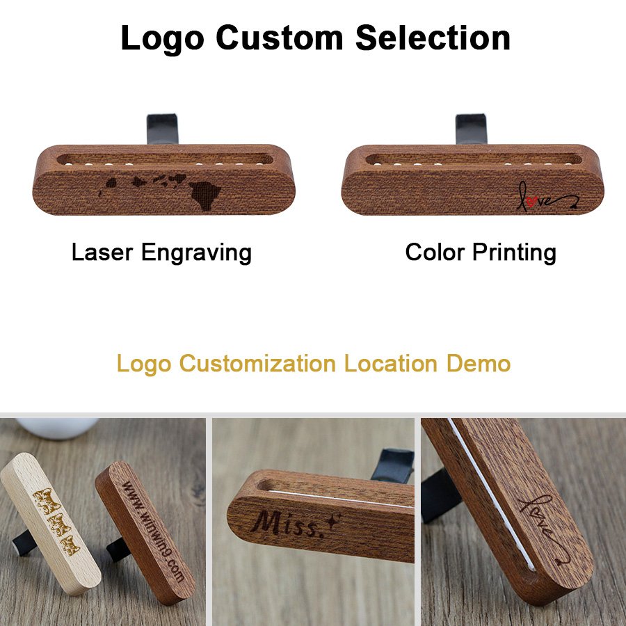 Custom Wooden Car Vent Clip Ring Type Essential Oil Car Diffuser Vent Clip with Refill Sticks for Office Kitchen Bathroom