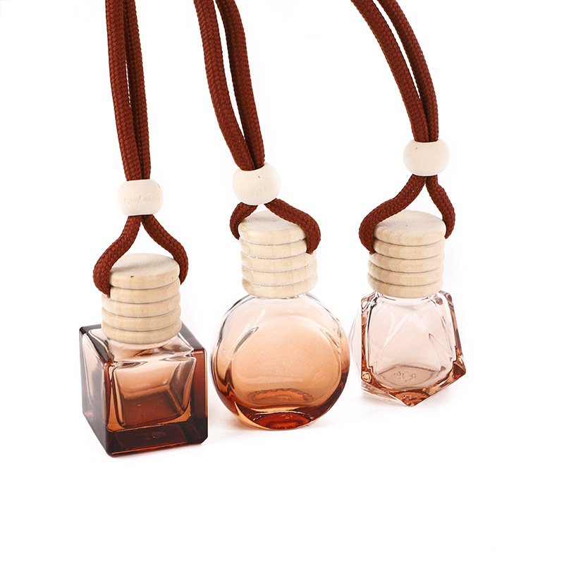 8ml 10ml Frosted Glass Diffuser Bottles Empty Car Hanging Pendant Essential Oil Vials Car Perfume Bottle with Wooden Cap