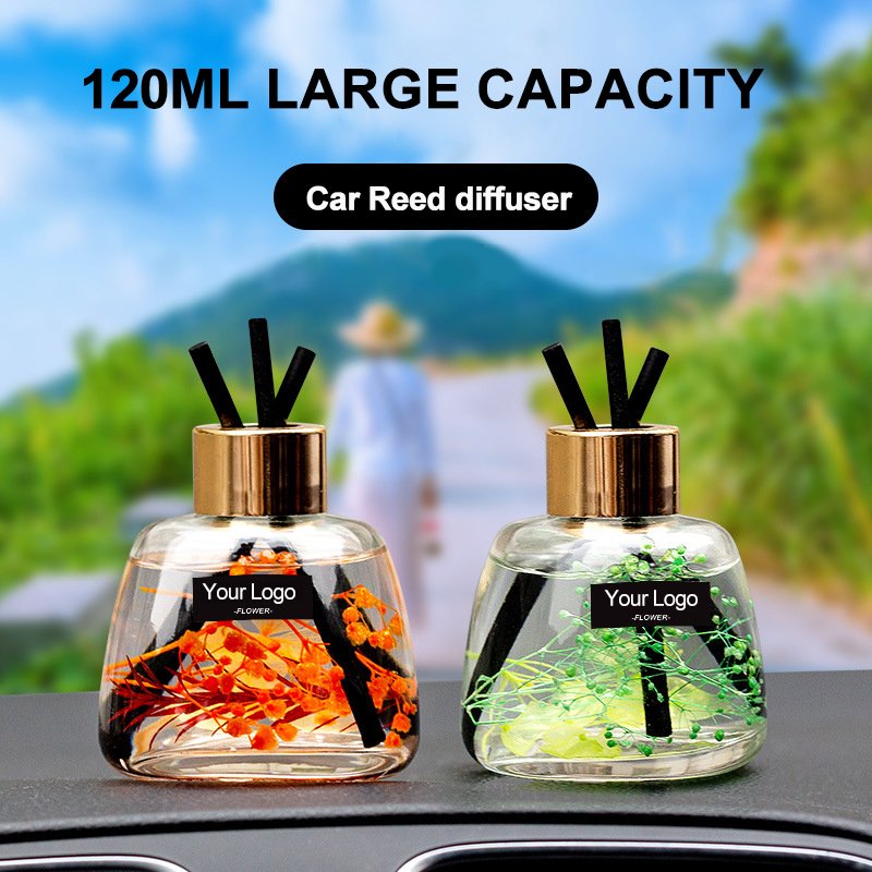 Custom Private Label 120ml Car Air Freshener Lasting Lavender Fragrance Scent Stick Reed Diffuser Set With Dried Flower