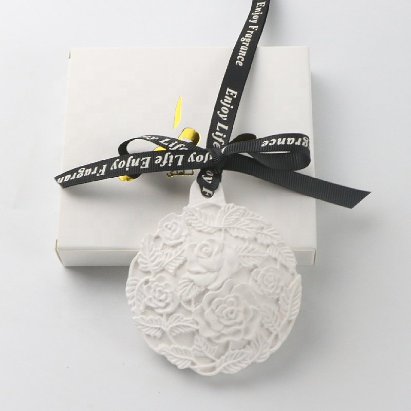 Novelty Ceramic Flower Shaped Home Fragrance Gift Car Air Freshener Hanging Scented Aroma Essential Oil Stone Diffuser