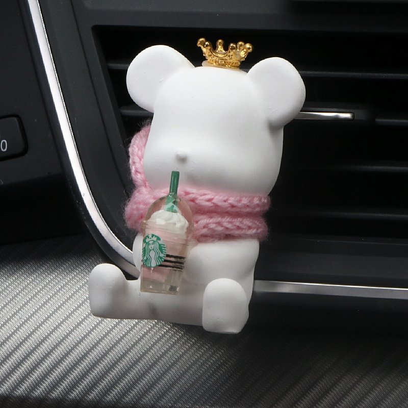 Cute Scented Ceramic Bear Shaped Car Fragrance Vent Clip Interior Decoration Air Freshener Essential Oil Aroma Diffuser