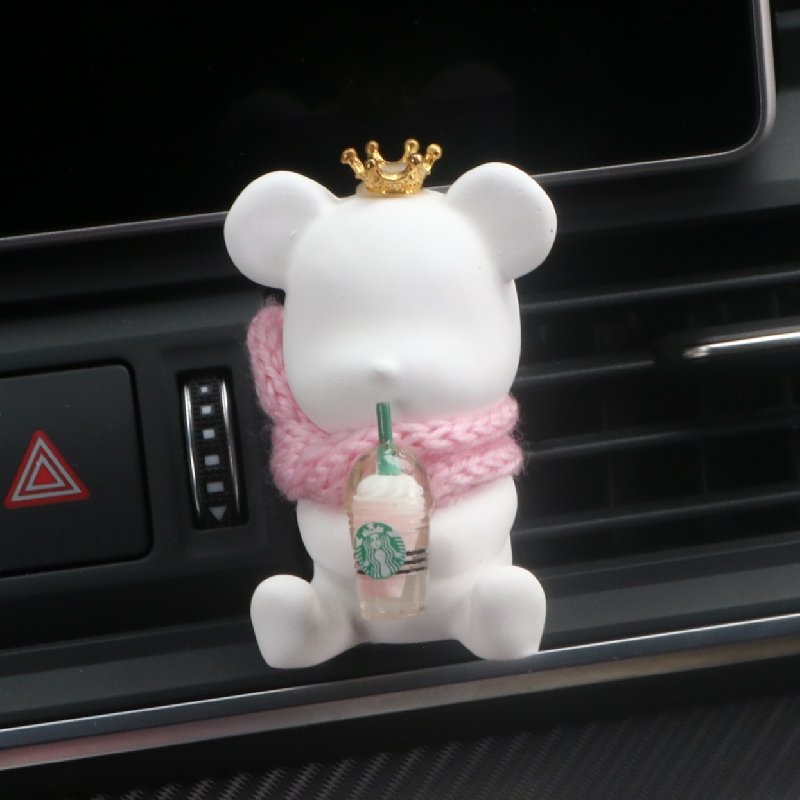 Cute Scented Ceramic Bear Shaped Car Fragrance Vent Clip Interior Decoration Air Freshener Essential Oil Aroma Diffuser